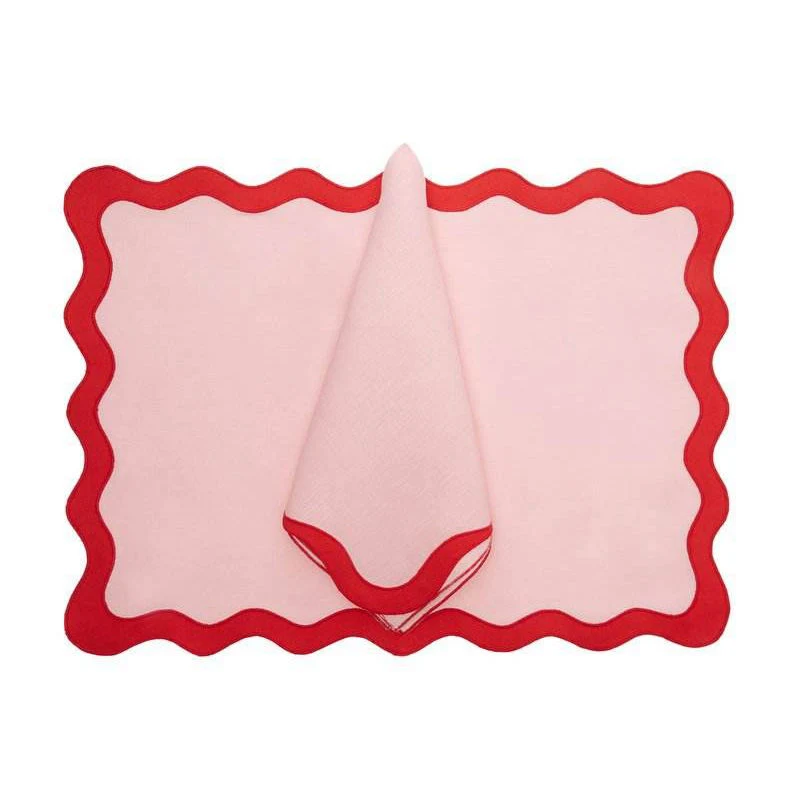 Wholesale/Supplier Irregular Embroidered Linen Scalloped Edge Napkins Blue for Dining Table