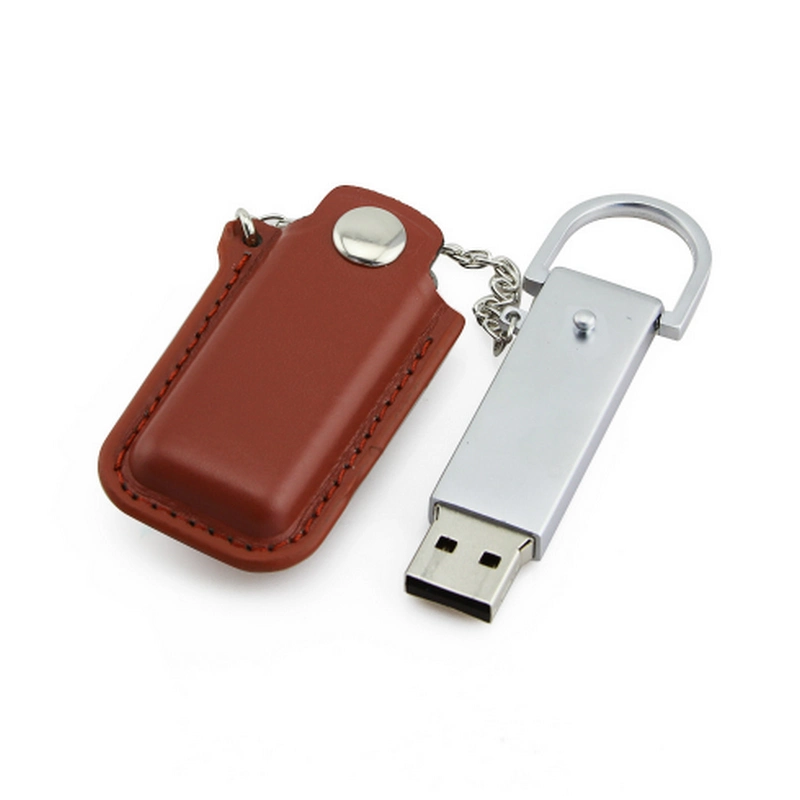 Leather USB Drive USB Pendrive Flash Drive USB Stick with Leather Pouch and Keychain