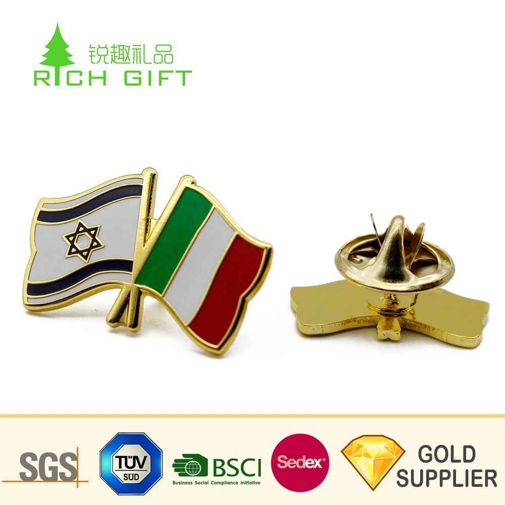 Factory Direct Sale Custom Metal Hard Enamel Qatar Canada USA Israel Italy International Friendship Flag Pin Badges for National Day