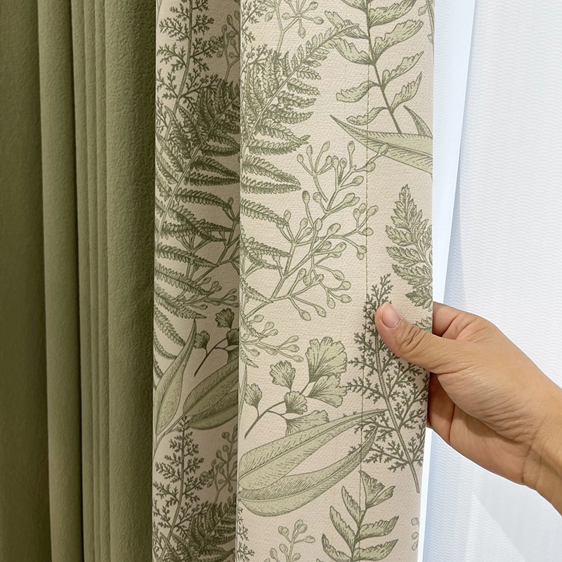 Hot Sale Green Plant Lily of The Valley Solid Color Stitching High Precision Blackout Curtain