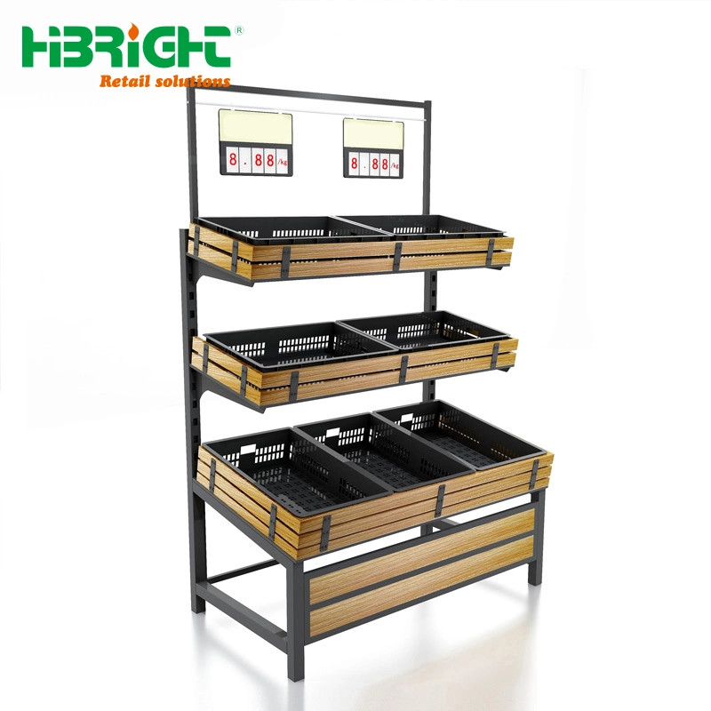 Wandmontage Einseitig Hölzernes Gemüse Obst Produzieren Display Rack