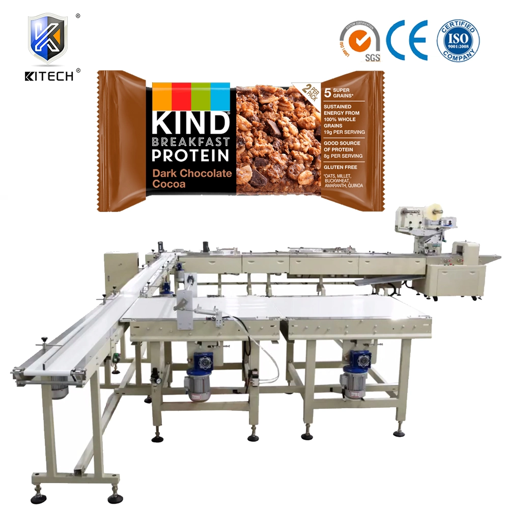 Alimentación automática y flujo de encintado Embalaje máquina de sellado de llenado Sistema para barras de cereales de chocolate