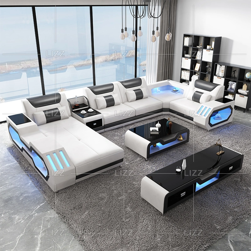 Удобный светодиодный индикатор и Bluetooth современный кожаный диван в гостиной