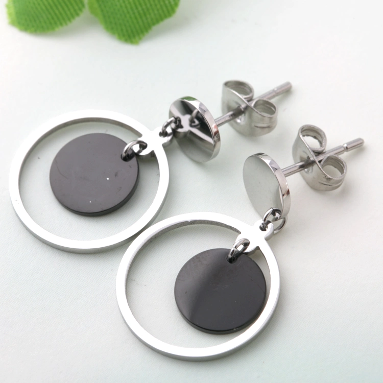 Women Fashion Jewelry Stainless Steel Round Long Drop Earrings