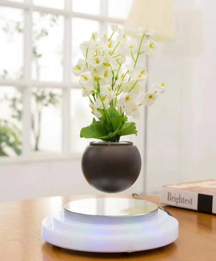 New Colorful LED Light Magnetic Floating Levitation Plant Pot Air Bonsai