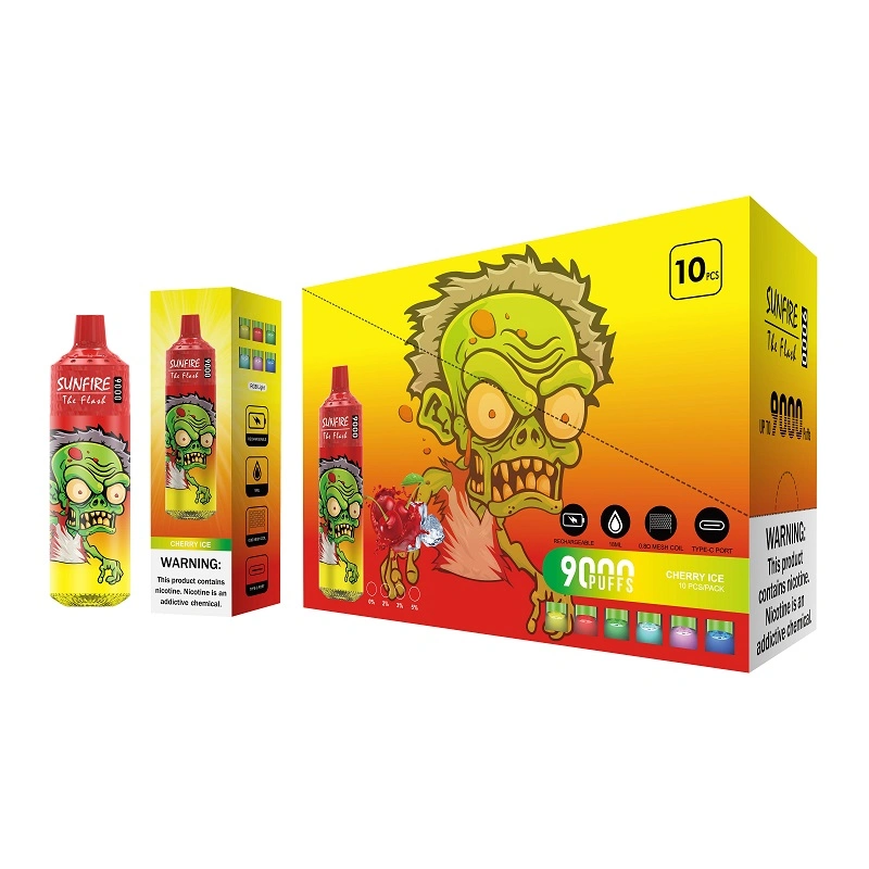 Nuevo lanzamiento 9K Puffs 9000 18ml E-Liquid &amp; Tipo C recargable 600mAh batería Sunfire 9000 Puffs Fabricante de suministro