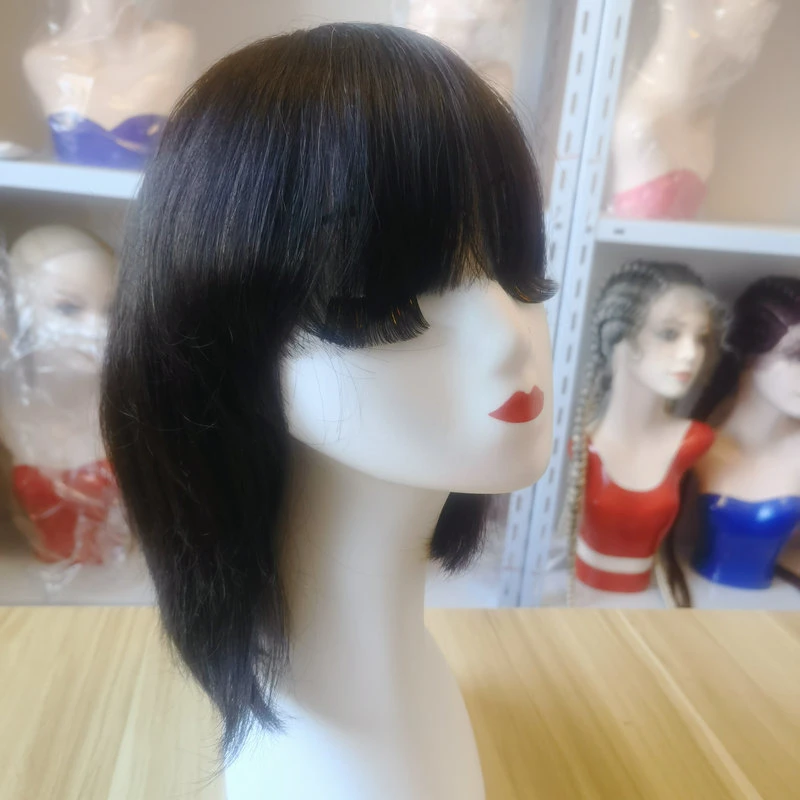 Natural Black Color 1b# Remy Human Hair Cuticle Short Bobo Wigs with Bangs Machine Made Brazilian Hair Extension