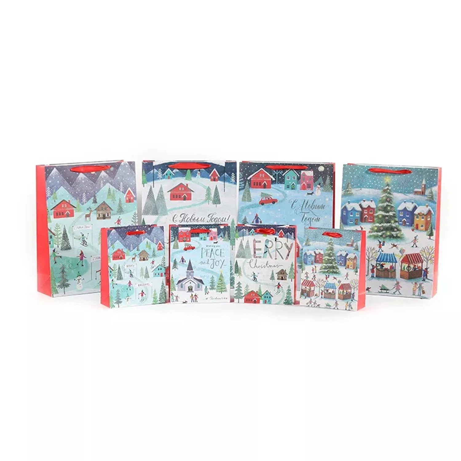 Custom Printed Christmas Paper Bag Handles Project Industrial Surface Packaging White Cardboard Holiday Gift Bags