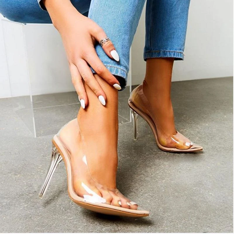 Europe and The United States Popular Women's Transparent Single Shoes Pointed Shallow Mouth Stiletto Heels