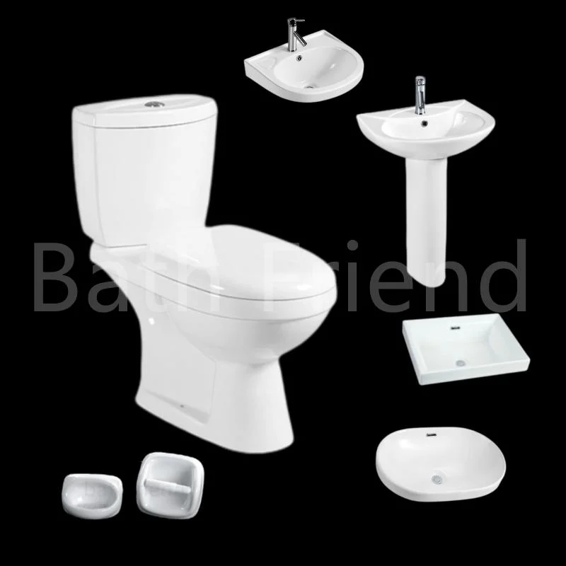 Africa Benin Market Side Inlet Water S-Trap 250mm Washdown Two Piece Toilet Basin Bathroom Fittings Accessory Set