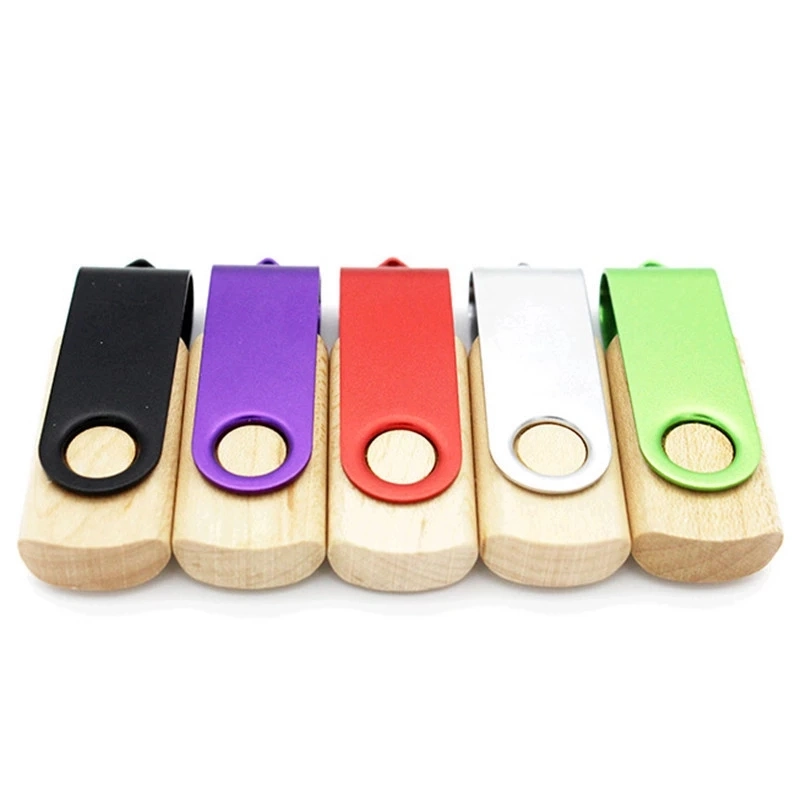 Factory Wholesale/Supplier Classic Wooden Swivel USB Flash Drive with Color Clip with Customized Logo