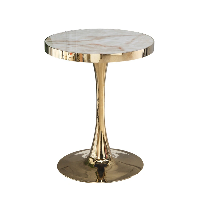 Italien métal acier Centre Design côté marbre Luxe Gold Living Table basse de la salle à manger à plateau rond