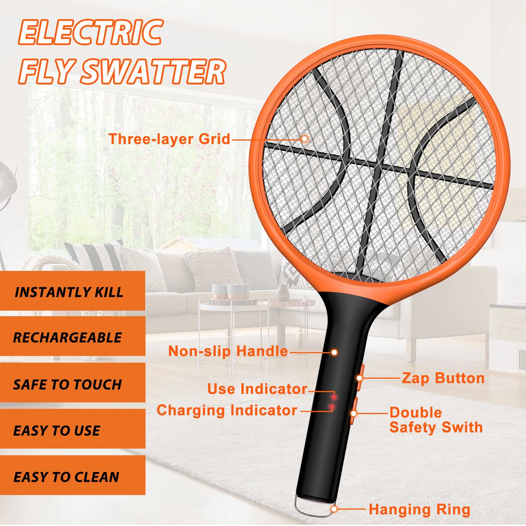 Wholesale/Supplier ODM Rechargeable Fly Swatter Hanging Ring Large Size Electric Mosquito Killer