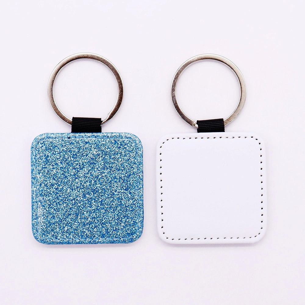 PU Leather Heat Transfer Printing Square Wrapped Keychain Promotioanl Gift
