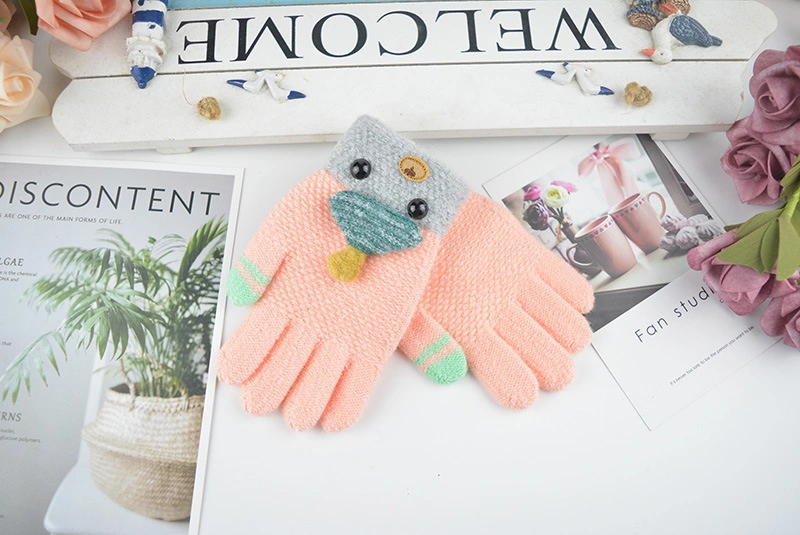 Winter Children's Cute Cartoon Three-Dimensional Eyes Writing Cold-Proof Full-Finger Warm Gloves