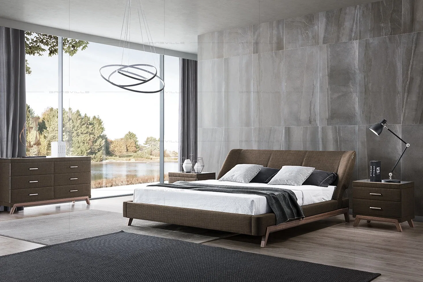 Cama de madera de la pared al por mayor de la cama King Size cama tapizados modernos muebles