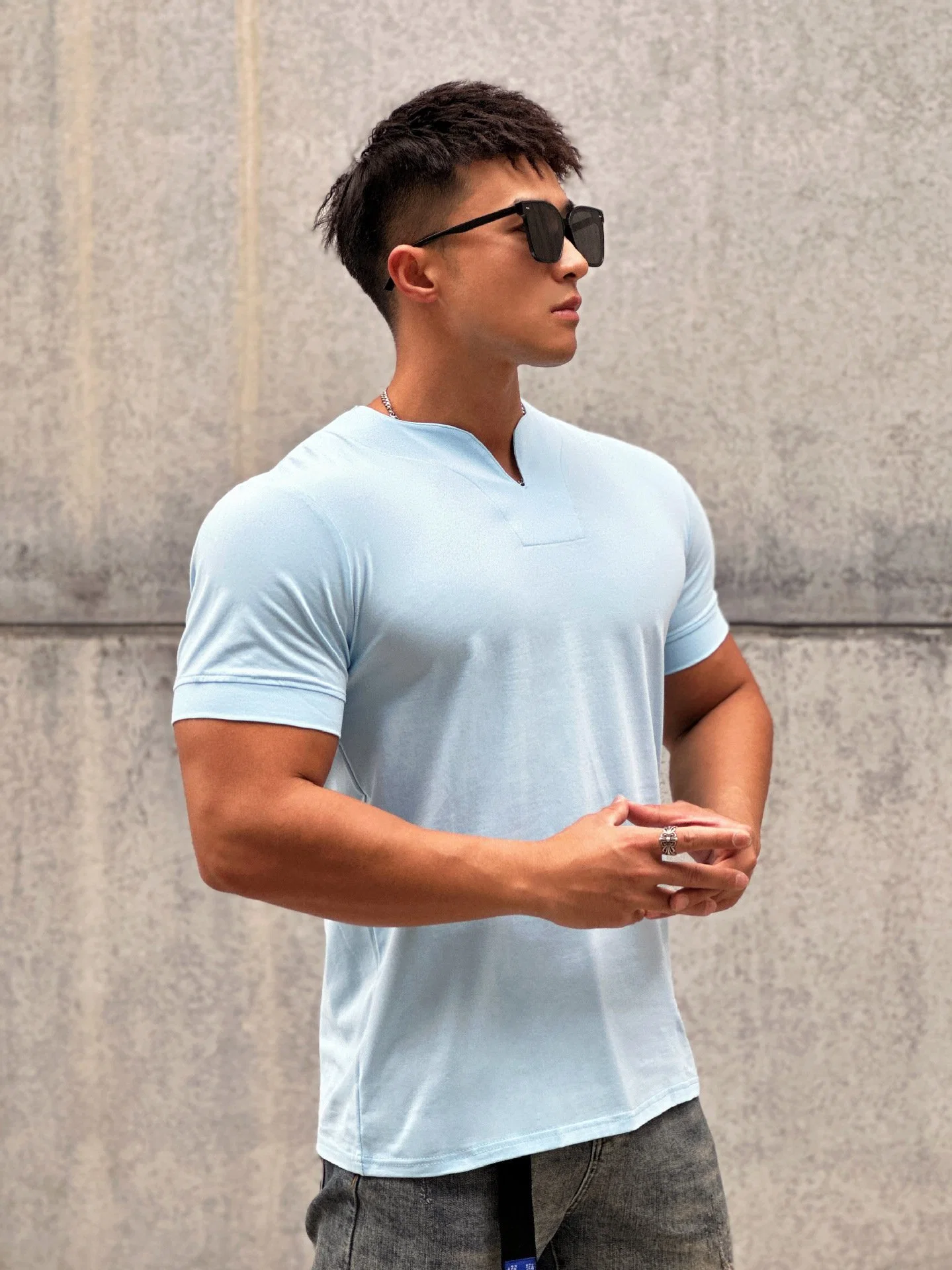 Big Size Sports Men's Fashion Trend Loose V-Neck Short-Sleeved Top Summer T-Shirt