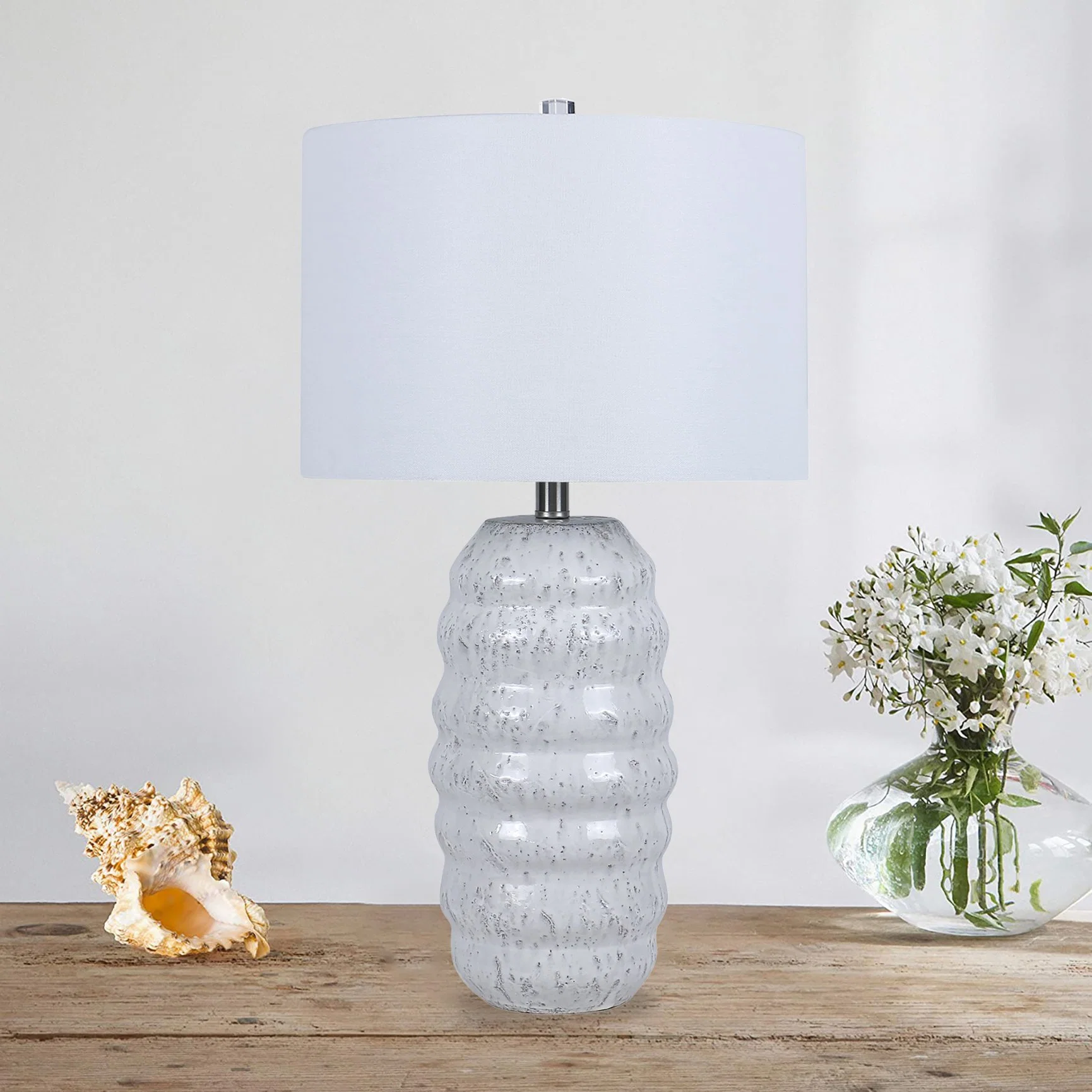 Hamucd Modern Beige Keramik Tischlampen Set von 2 für Wohnzimmer, Coastal Pottery Schlafzimmer Nachttischlampen mit Drehschalter, zeitgenössisch off-White Nachttischlampen