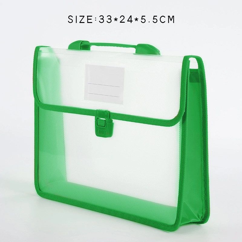A4 Size Green Color Big Volume File Wallet with Plastic Buckle and Handle File Folder/Organizer Wholesale Stationery School and Office Supplies