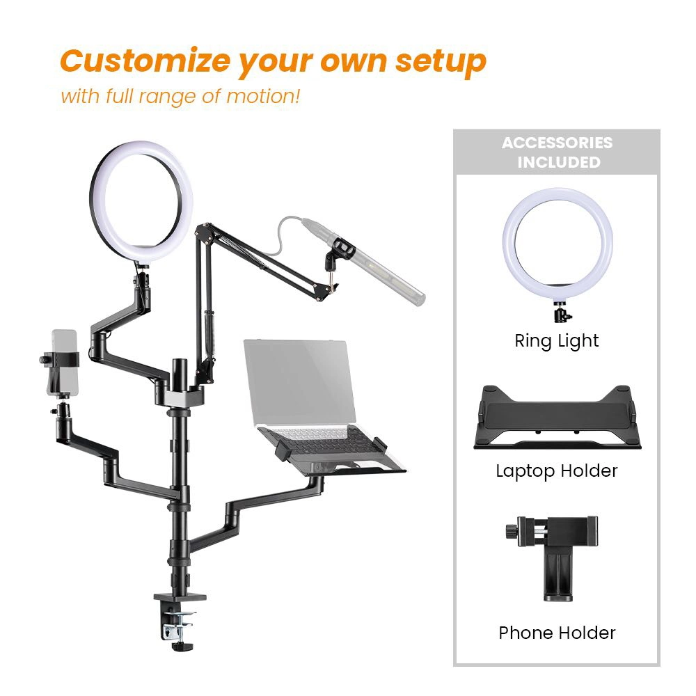 Bague LED multifonction de la lumière avec statif et le support téléphone pour Live Stream