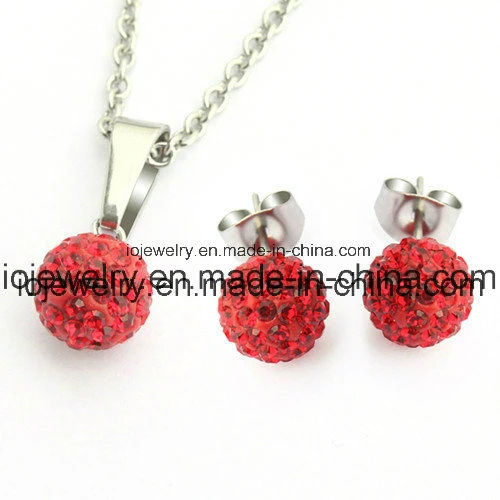 Stainless Steel Fashion Shamballa Crystal Jewelry Set Earring Pendant Necklace