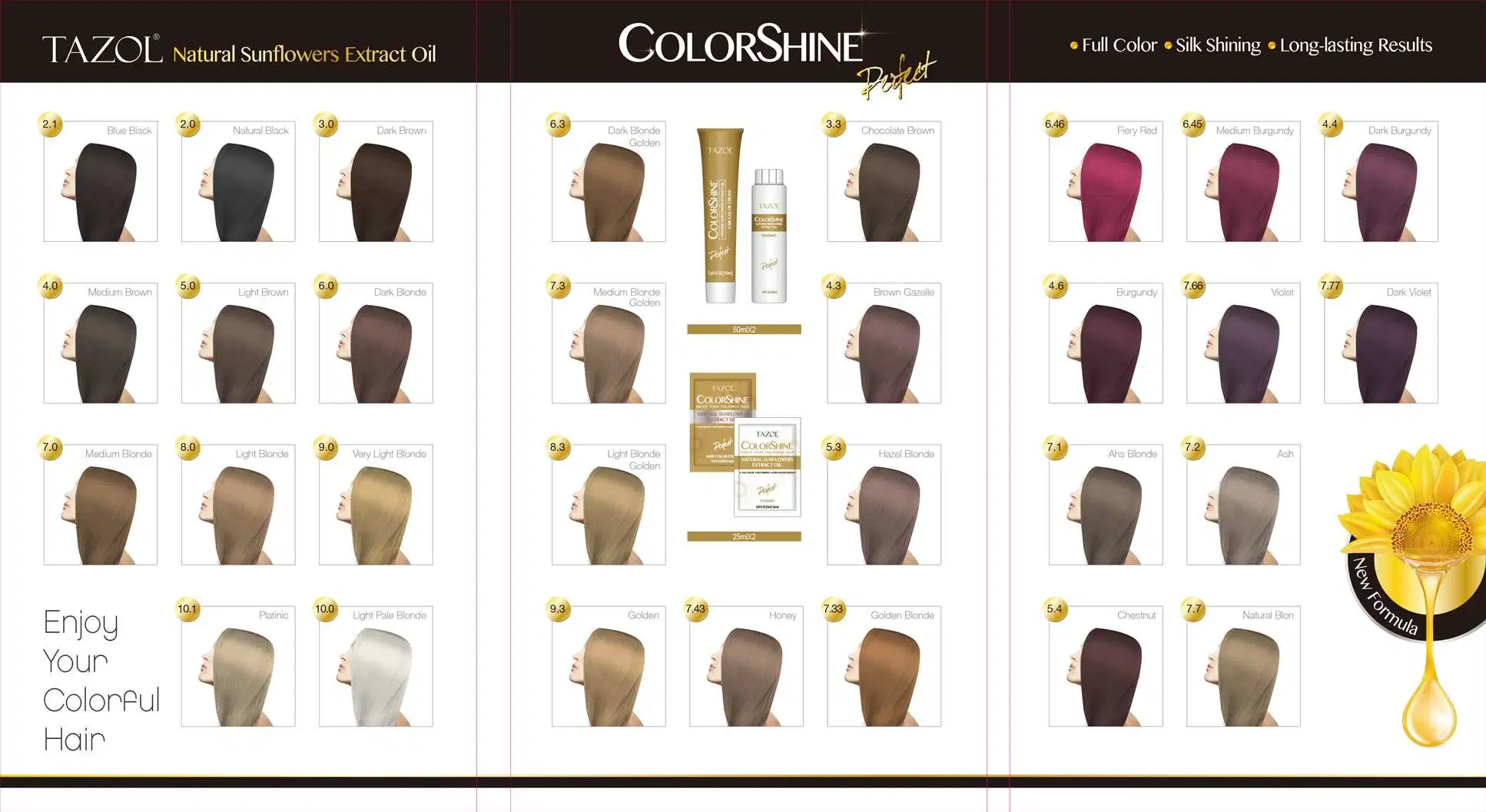 Tazol Cosmetic Colorshine Permanent Hair Color (Golden Brown) (50ml+50ml)