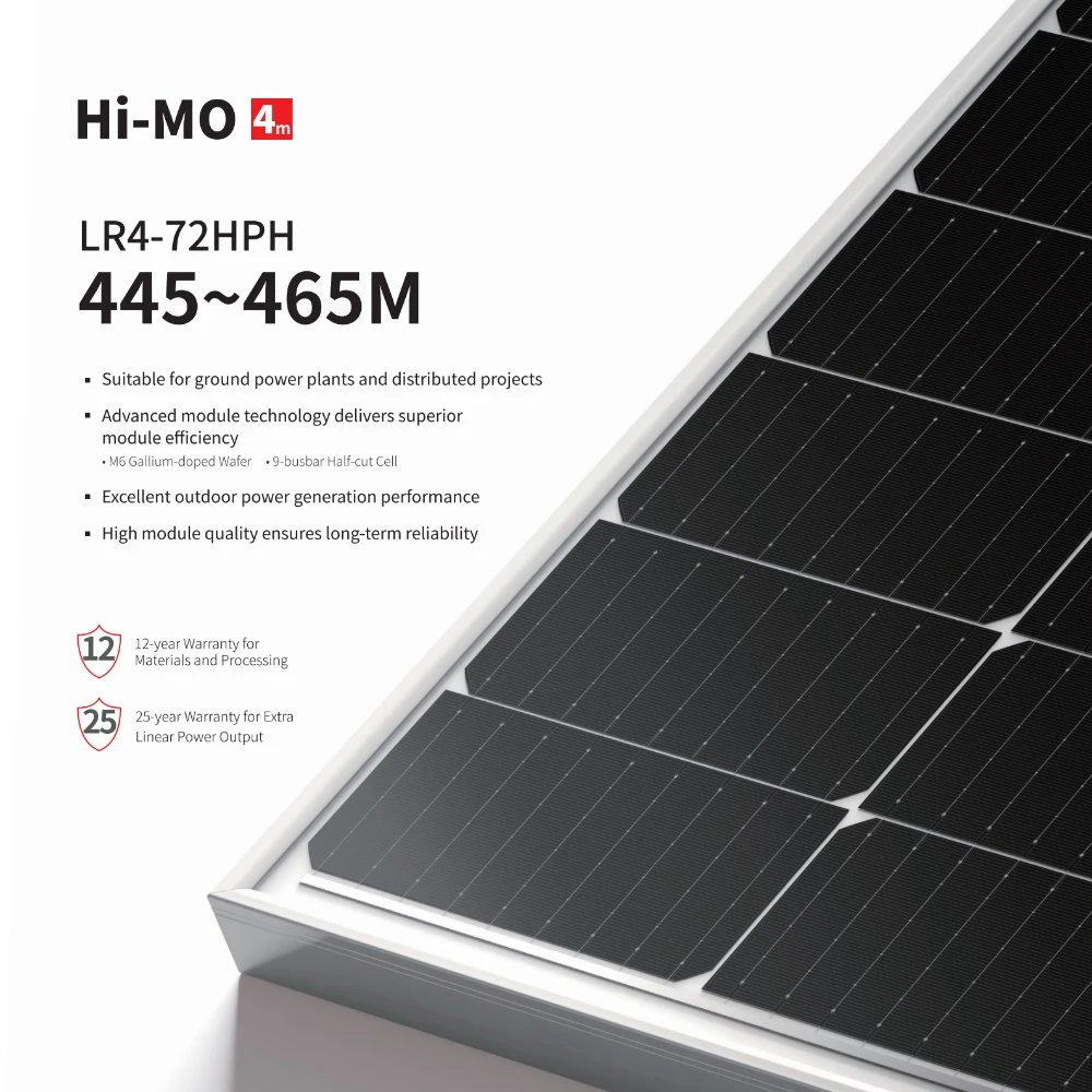 Longi Jinko Trina Canadiansolar Cooperative Partner Distributor Dealer Mono and Poly PV Solar Power Energy Panel Lr4-72hph 445-465m