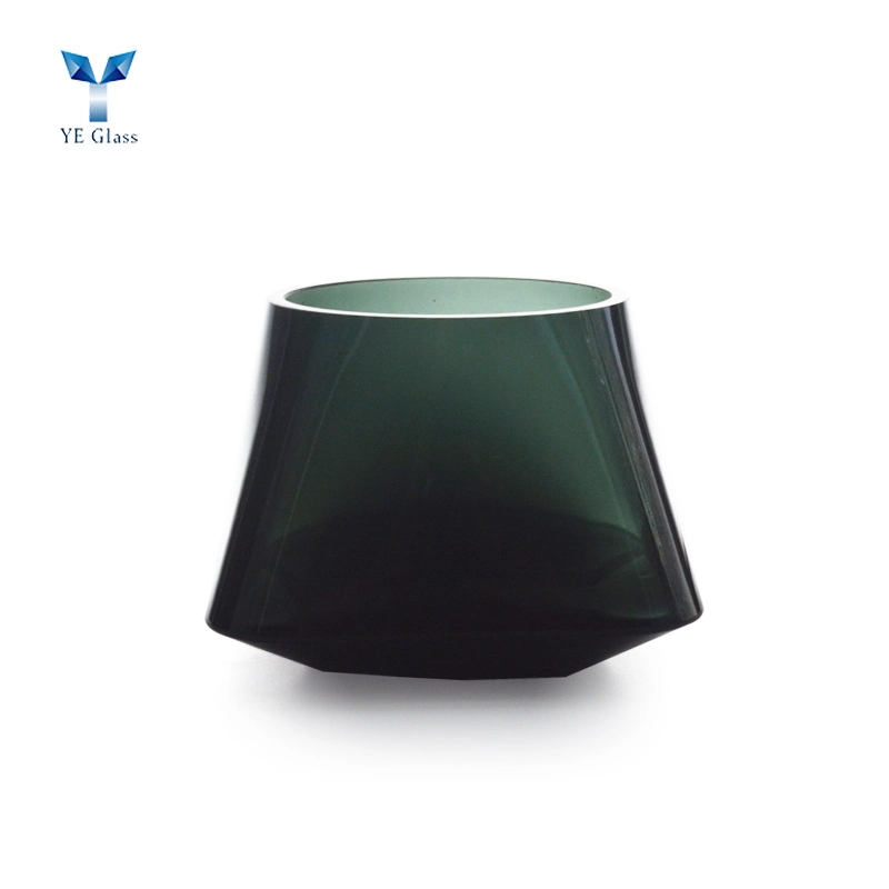 Hand Blown Green Glass Candle Holder for Home Decoration