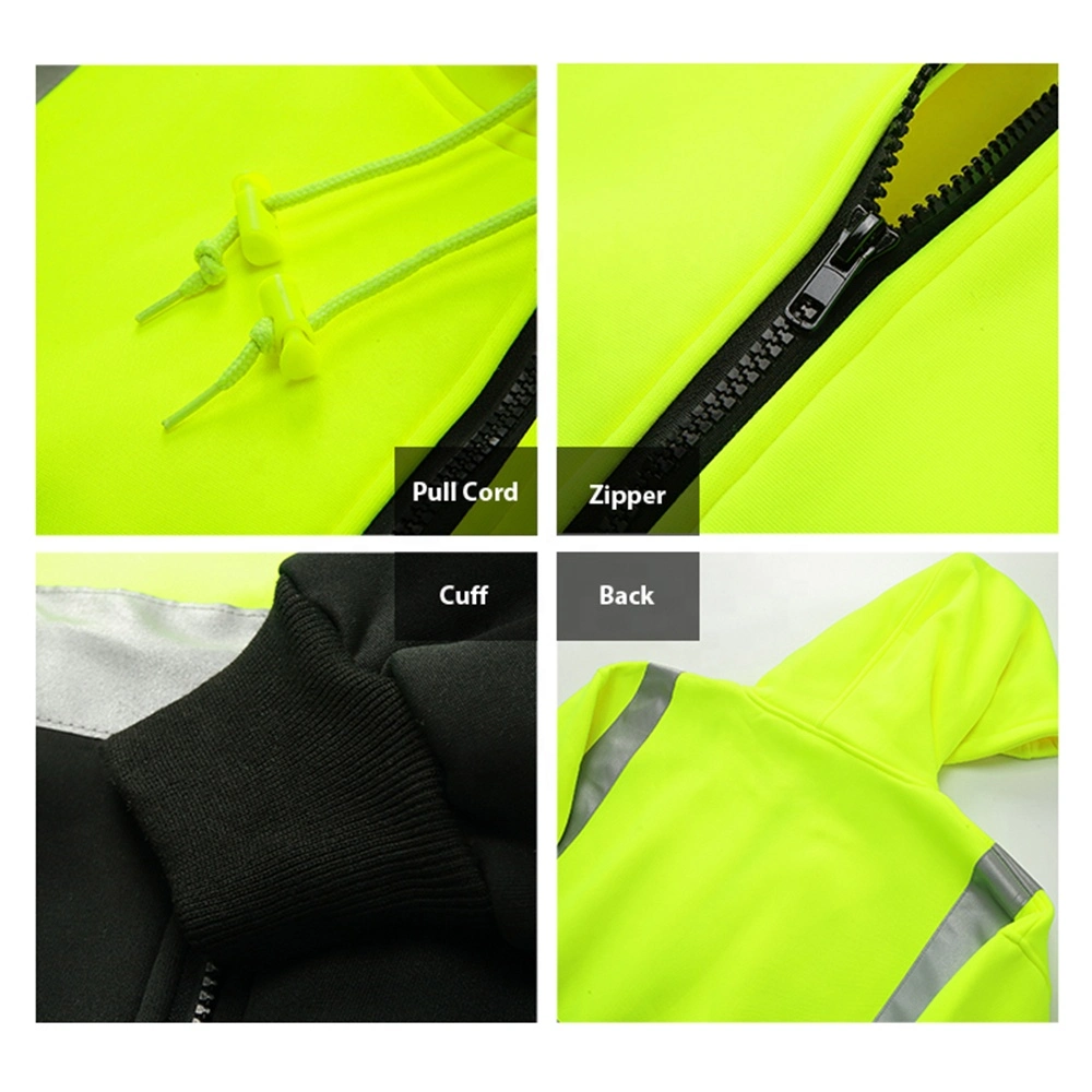 Draw Cords Safety ANSI Class 3 Sweatshirt Warm Fleece Hi Vis Hood Shirt Construction Reflective Hoodie