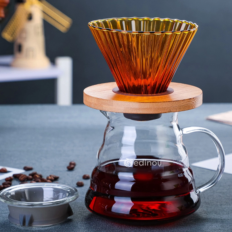 High Borosilicate Glass Color Coffee Filter with Wood Stand