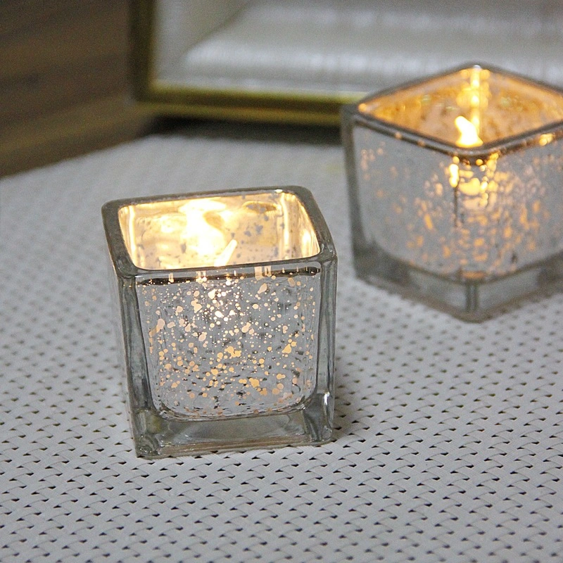 Square Mercury Silver Glass Candle Holder Tealight Holder