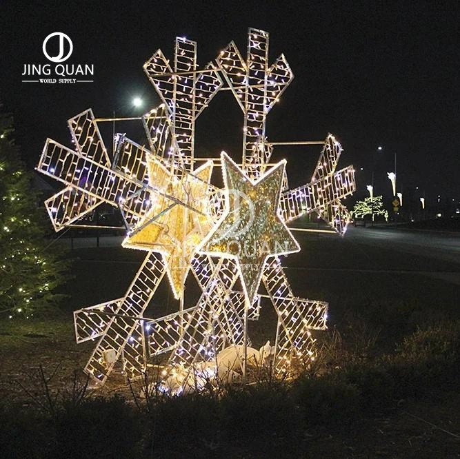 Floor-Standing Christmas Lights LED Snowflake Motif Lights Customized Illuminated Park Decoration Fashion Design Lamp