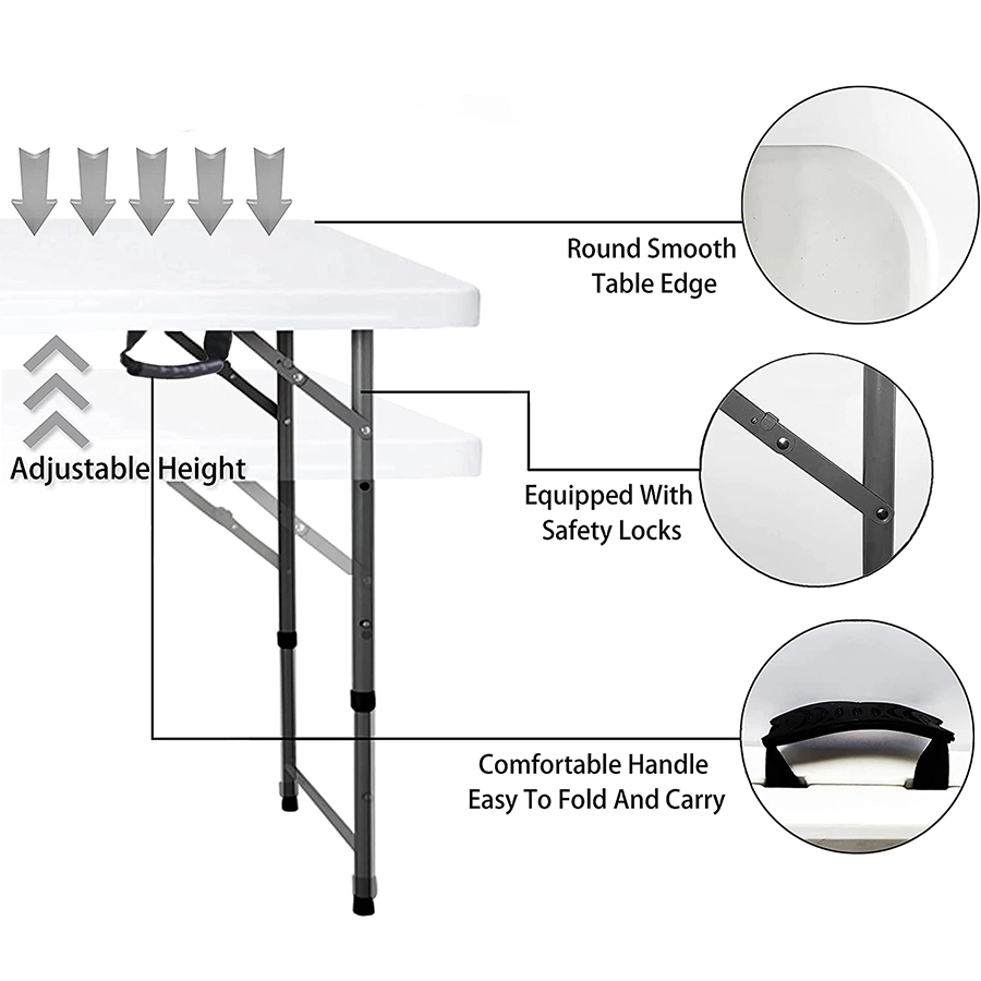 Wholesale/Supplier Quality Outdoor Picnic Dining 4FT Plastic Rectangular Adjustable Height Folding