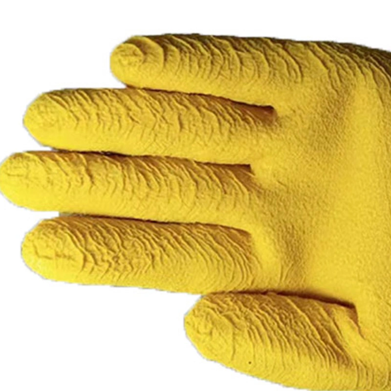 Yellow Latex Coated Glove Luvas Guantes, Safety Cuff, Cotton Interlock, Exclusive, Induced Self-Wrinkle Finish Provides Superior Grip, Wet or Dry