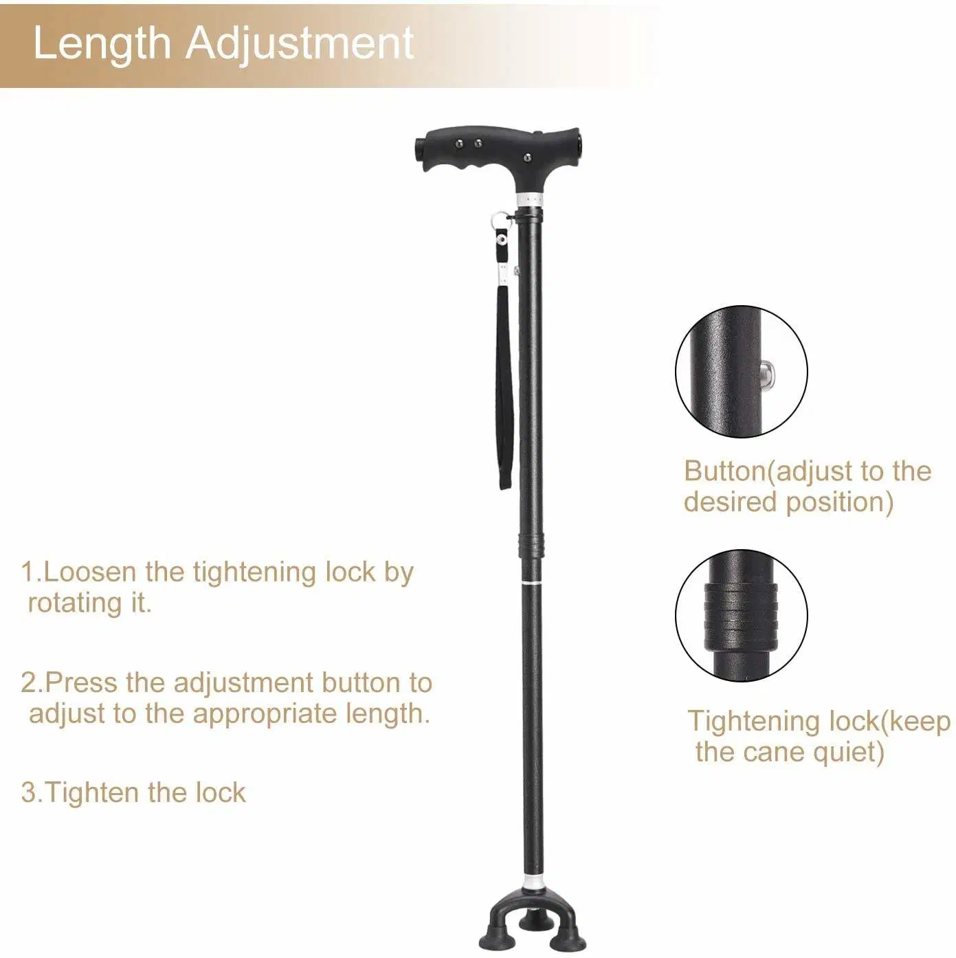 Hot Sale LED Light Aluminum Alloy Light Telescopic Foldable Elderly Crutches Cane Walking Stick with Lamp