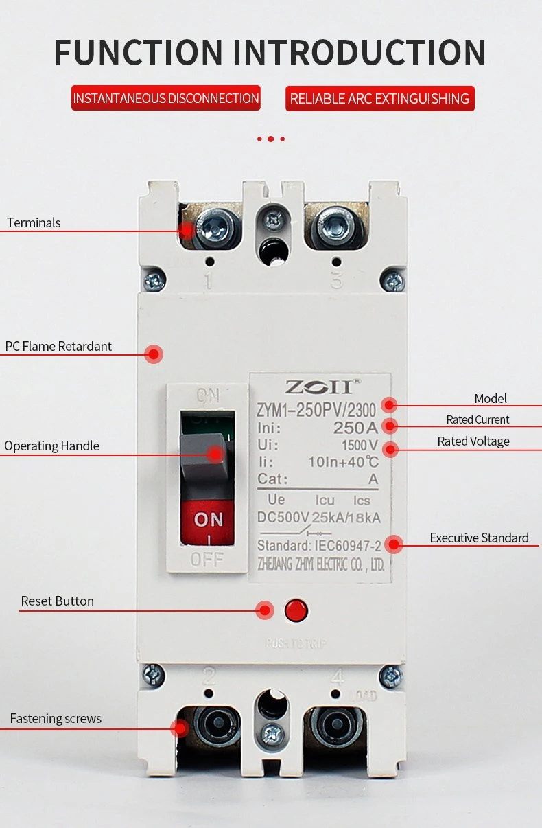 Moldado Zoii Caso Disjuntor MCCB Electric Disjuntor 500V 1000V