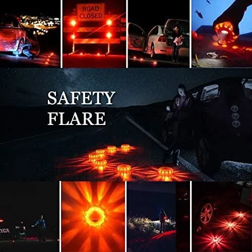 6 Pack IP66 Waterproof Rechargeable LED Road Flares with Suitcase