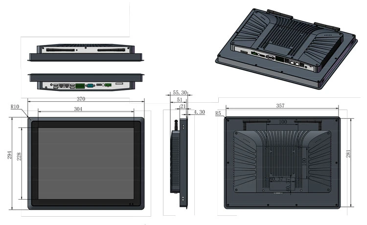 Plein écran en aluminium RS485 RS232 1024*768 I3 4ème génération Écran tactile PC industriel étanche sous Windows 10.
