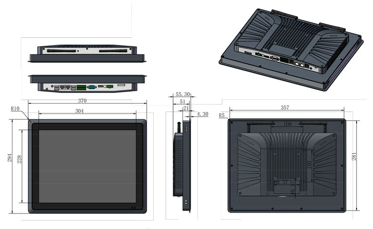 Ecrã táctil de 4.a geração I3 RS232 1024 * 768 de alumínio completo RS485 Painel de PC industrial à prova de água Windows 10