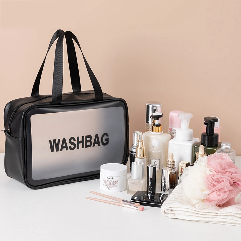 Custom Logo Travel Transparent Waterproof Cosmetic Bag Clear TPU PVC Toilet Wash Bag with Handle