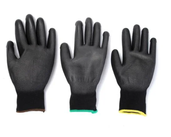Black Color PU Coated Safety Work Gloves