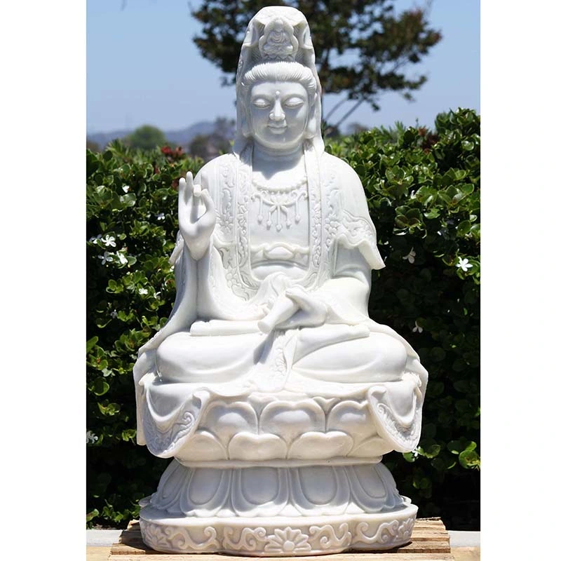 Custom Stone Carving Sculpture White Marble Guanyin Buddha Statue