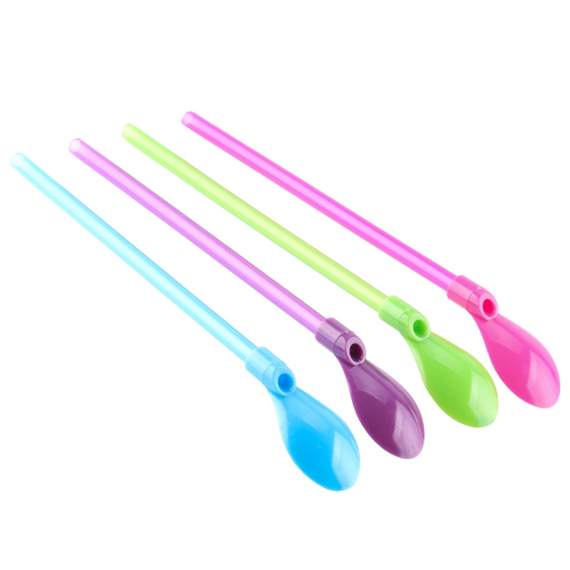 OEM Creative Colorful Kitchen Stirring Plastic Straw Spoon