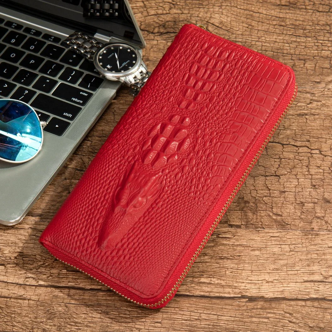 Men Long Wallet Luxury Crocodile Embossed Genuine Leather Clutch Business Zipper Wallets