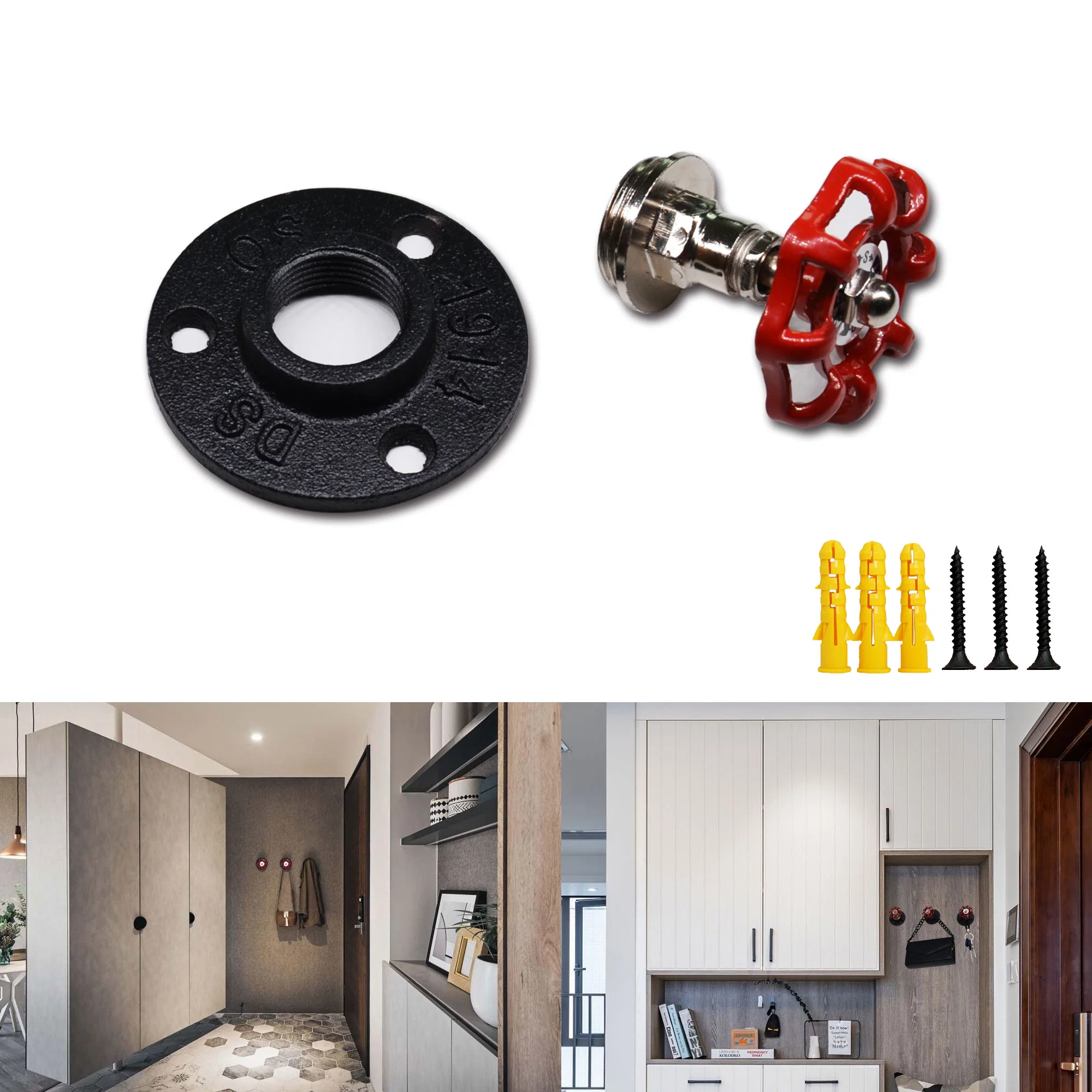 New Hand Wheel Making Arts and Crafts Decorate The Red Octagon Valve Home Supplies DIY for Shelf with Flange Pipe Fittings