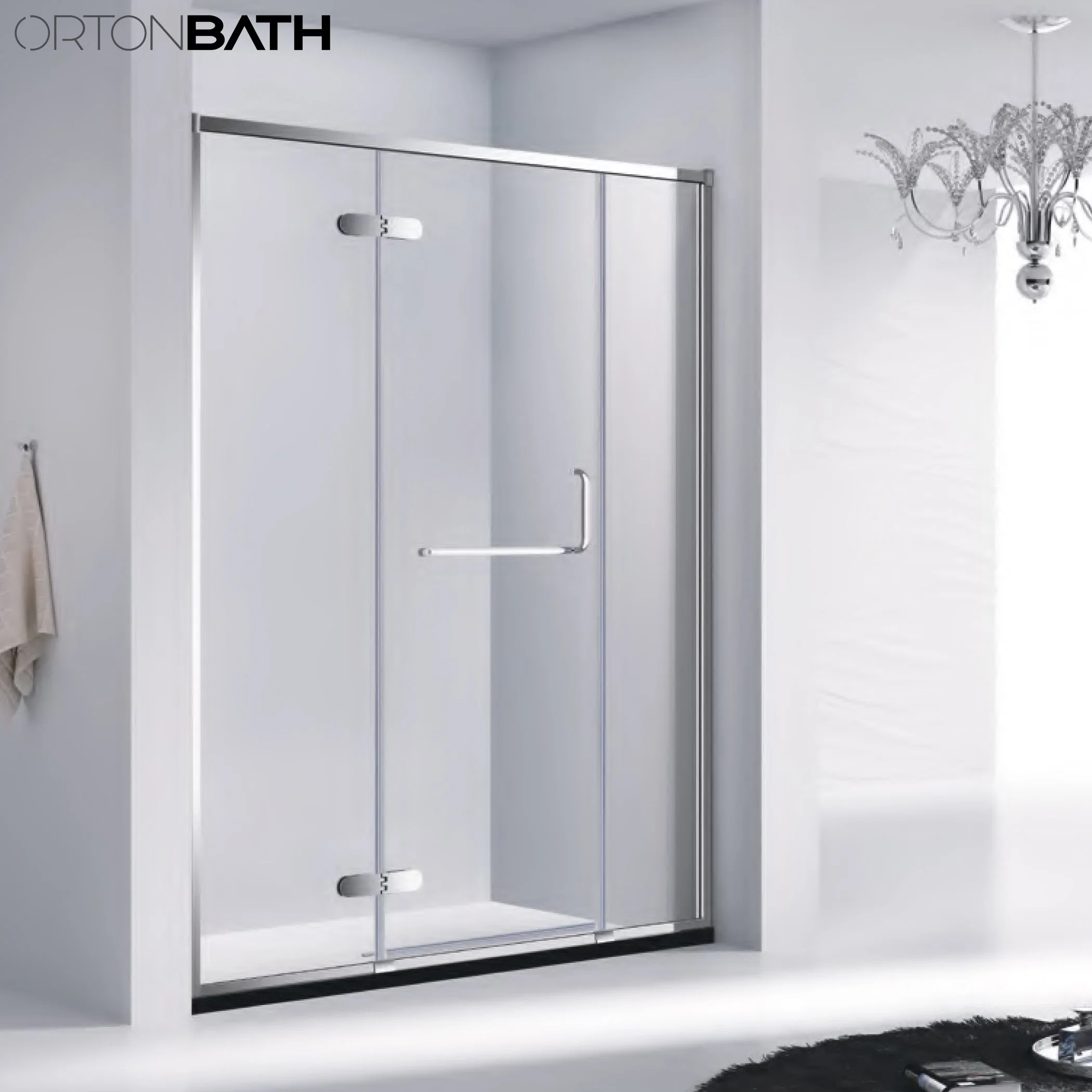 Ortonbath enmarcadas de gran tamaño de un pivote lateral personalizable de grueso vidrio templado mampara de baño ducha Gabinete Gabinete de baño con cabina de la base de ducha