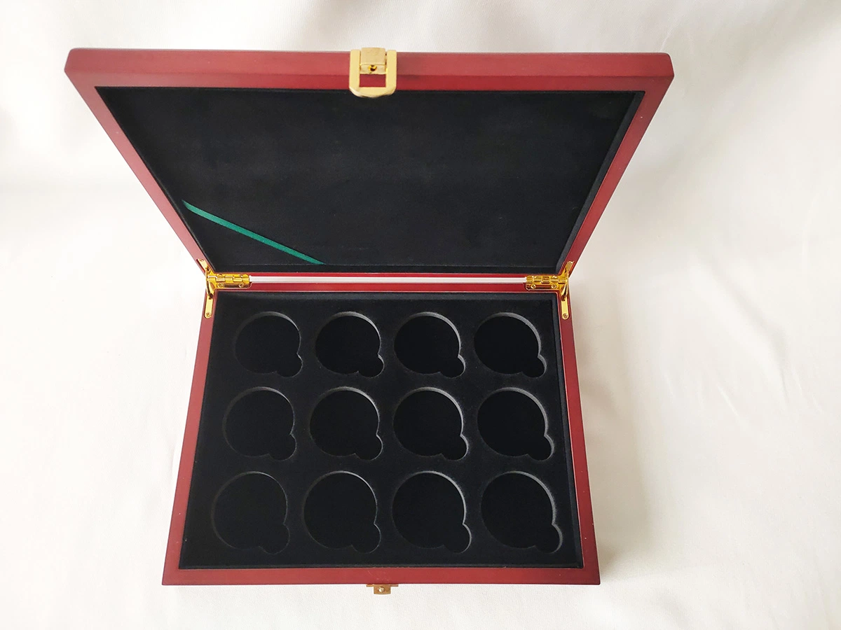 مجوهرات تغليف Wooden Wood Coin Storage Badge ميدالية Wine Box صندوق