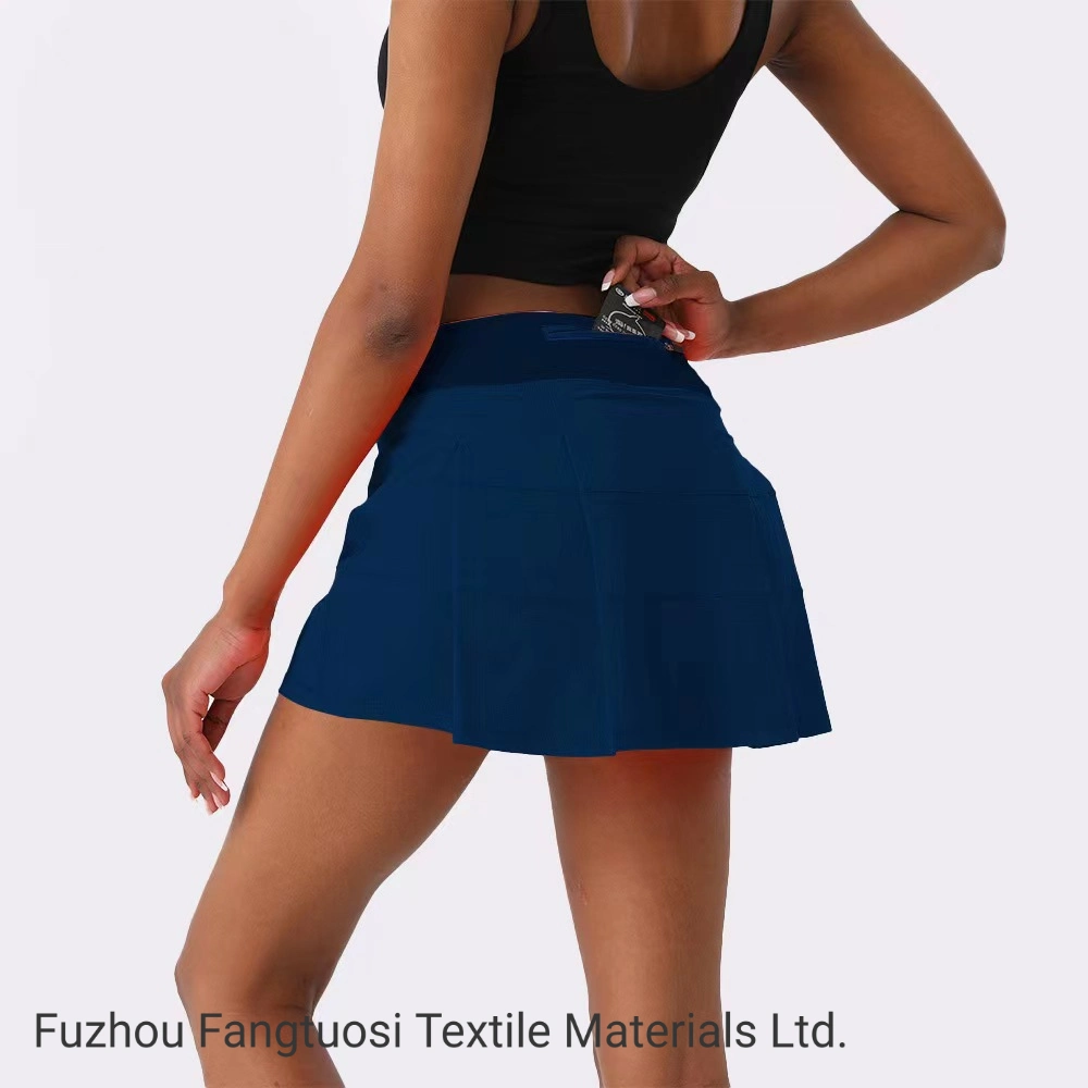 Solid Color Plus Size Elastic Quick Dry High Waist Pleated Tennis Skirts Women Athletic Golf Running Skirt Apparel with Pockets
