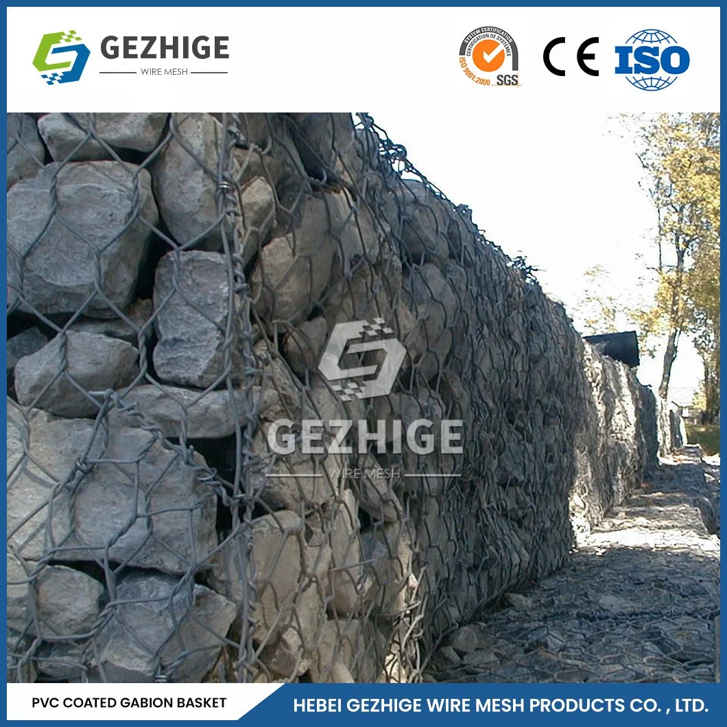 Gezhige 60X80 mm Metal Gabions Suppliers 4,0mm cable Thickness Green PVC gabion China 4,0*1,0*1,0 M Caja de gabion hexagonal malla