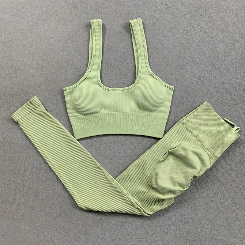 Les femmes haut nervure Slim Fit élastique Seamless Active Wear Vêtements d'entraînement fitness Set Salle de Gym Sports de l'usure de Yoga court